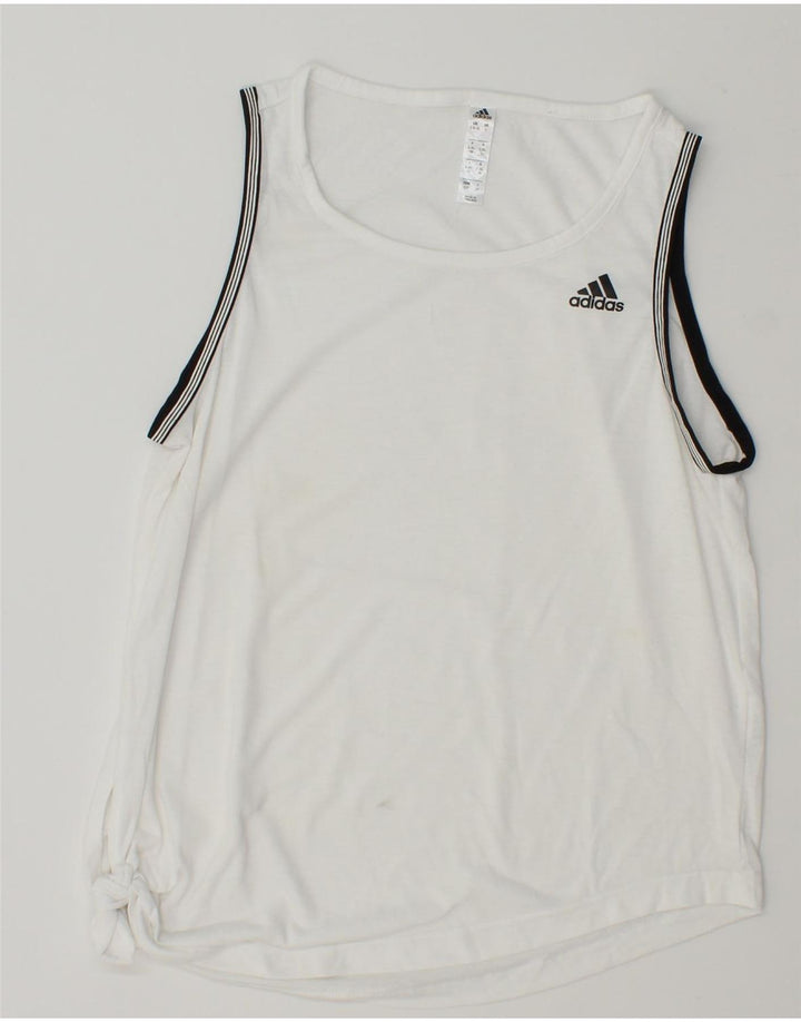 ADIDAS Womens Vest Top UK 8/10 Small White Cotton Vintage Adidas and Second-Hand Adidas from Messina Hembry 
