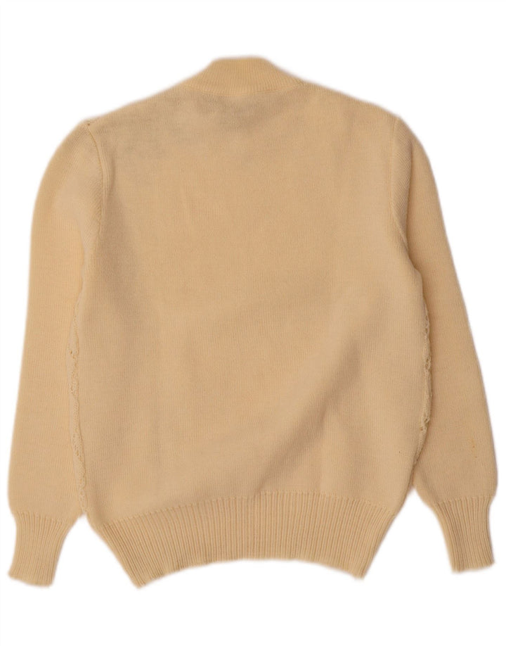 Maglione maglione collo alto da donna VINTAGE UK 10 piccolo bianco sporco