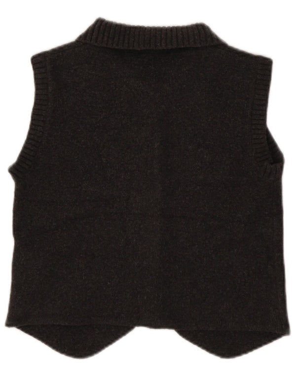 Maglione cardigan senza maniche corto da donna Zara UK 10 piccolo poliestere marrone