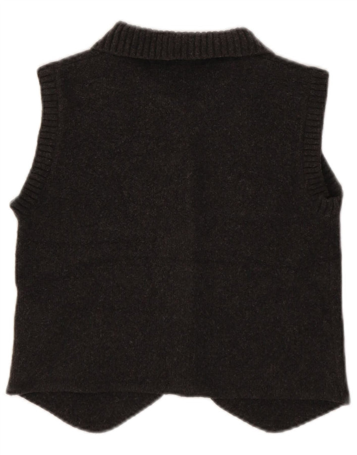 Maglione cardigan senza maniche corto da donna Zara UK 10 piccolo poliestere marrone