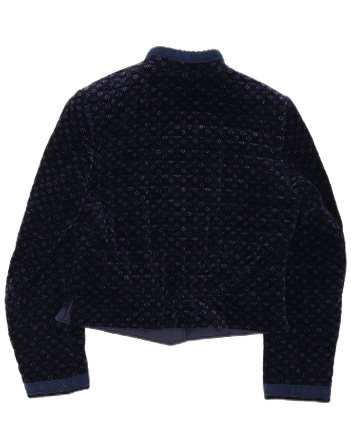 Giacca blazer vintage da donna a 7 bottoni UK 12 cotone maculato medio blu navy