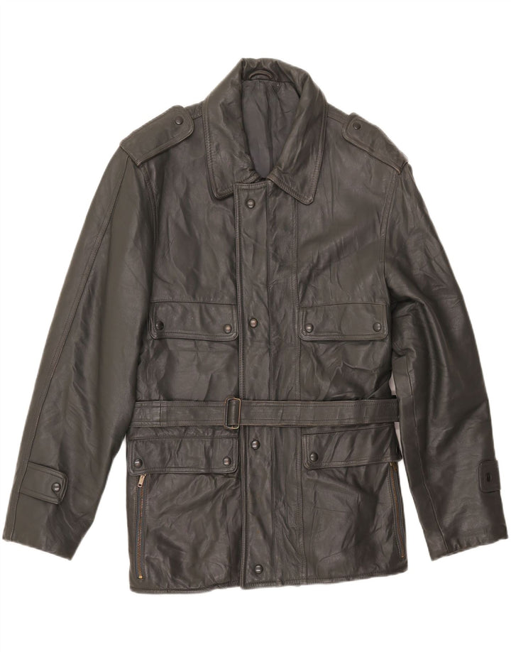 Giacca in pelle militare vintage da uomo UK 38 Grigio medio
