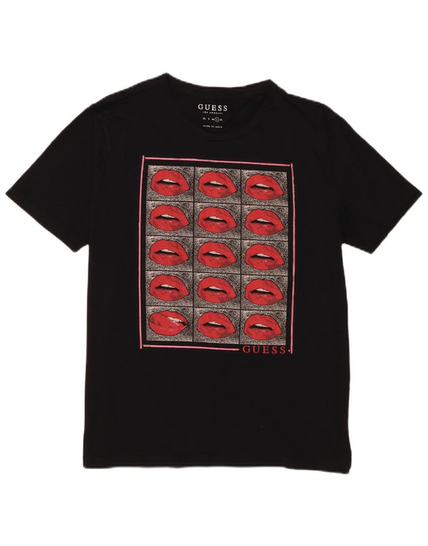 Guess T-shirt grafica da donna Top UK 16 Large Nero Cotone