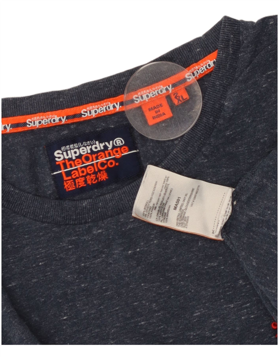 T-shirt da uomo vestibilità regolare Superdry Top 2XL cotone screziato blu navy