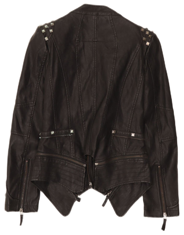 Giacca da motociclista in pelle vintage da donna UK 10 piccola nera