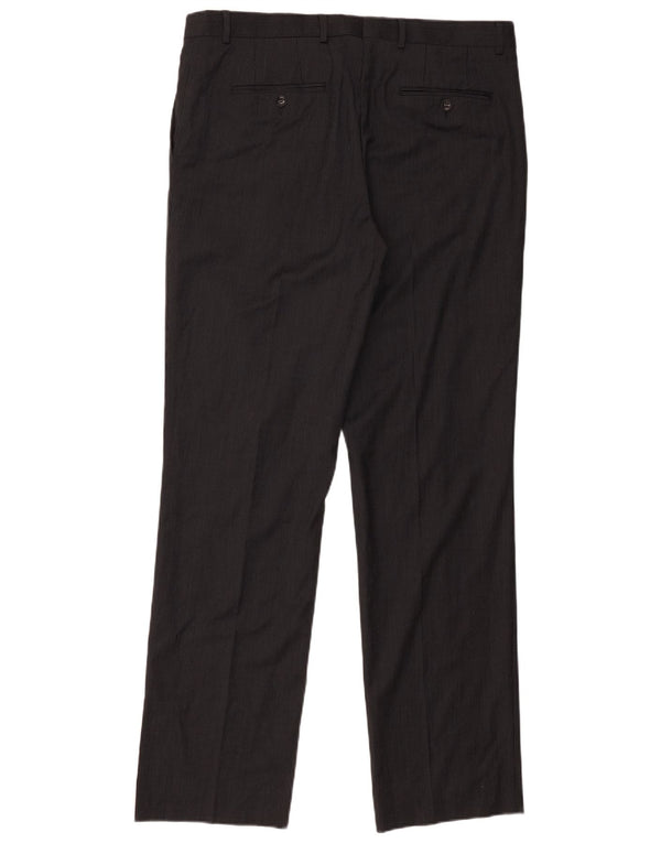 Pantaloni da abito dritti da uomo Zara EU 46 XL W36 L32 Lana gessata nera