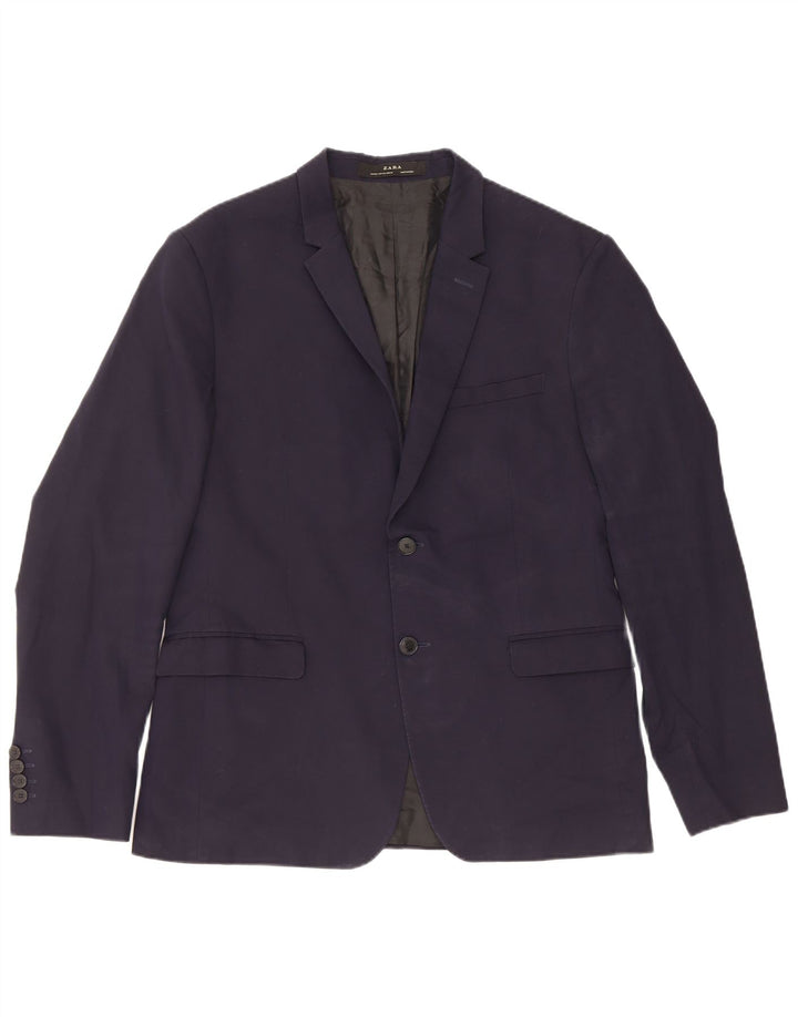 Giacca blazer da uomo a 2 bottoni Zara EU 52 grande in viscosa blu navy