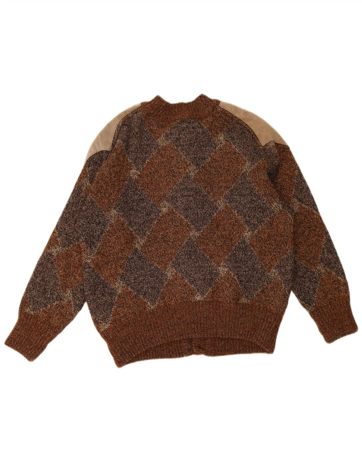 Maglione cardigan vintage da uomo marrone medio a rombi/diamante