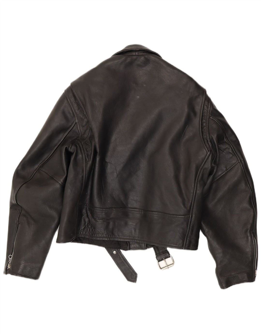 Giacca da motociclista in pelle vintage da donna UK 16 grande in pelle nera