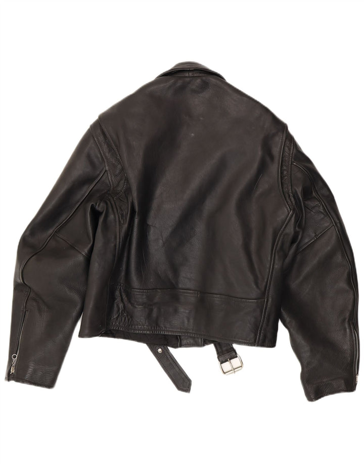 Giacca da motociclista in pelle vintage da donna UK 16 grande in pelle nera