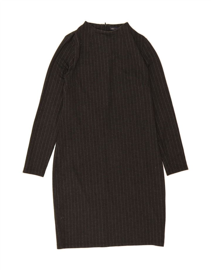 MARKS & SPENCER Womens Long Sleeve Basic Dress UK 12 Medium Black Striped Vintage Marks & Spencer and Second-Hand Marks & Spencer from Messina Hembry 