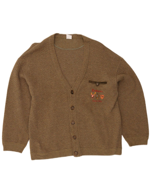 Maglione cardigan da donna vintage UK 18 XL cotone kaki