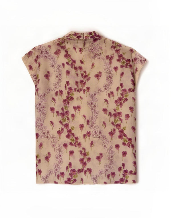 Vintage Womens Sleeveless Shirt Blouse UK 12 Medium Off White Floral