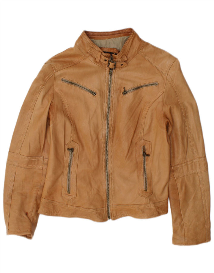 Sandro Ferrone Giacca in pelle corta da donna UK 14 Grande pelle marrone