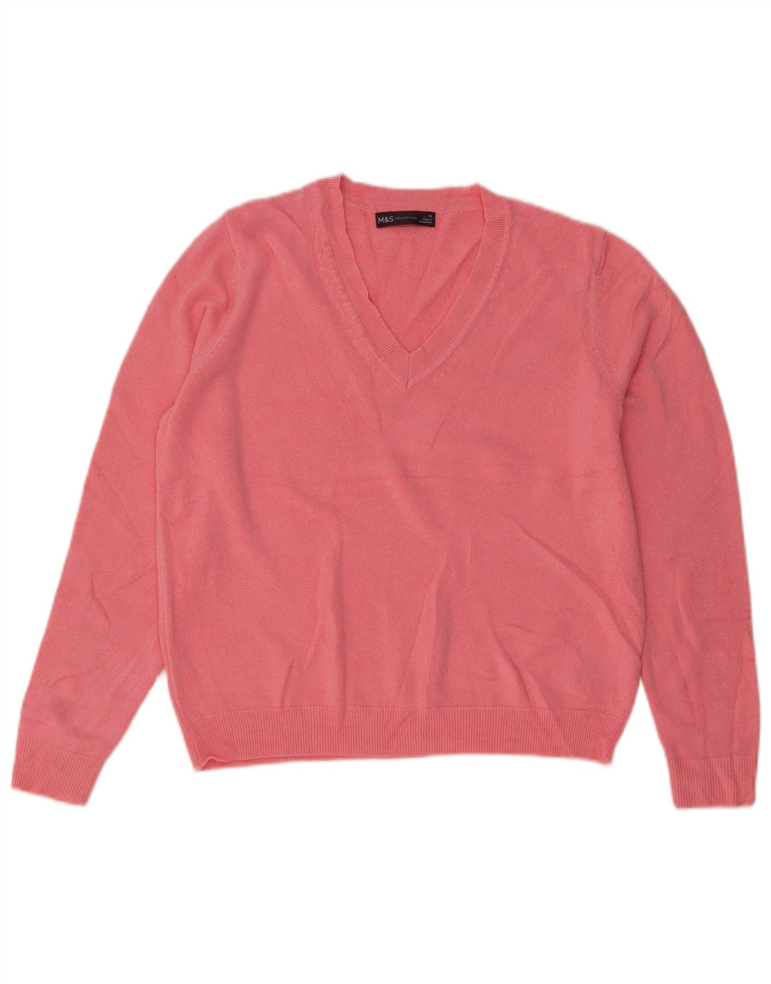 Maglione da donna con scollo a V Marks & Spencer UK 14 Acrilico rosa medio