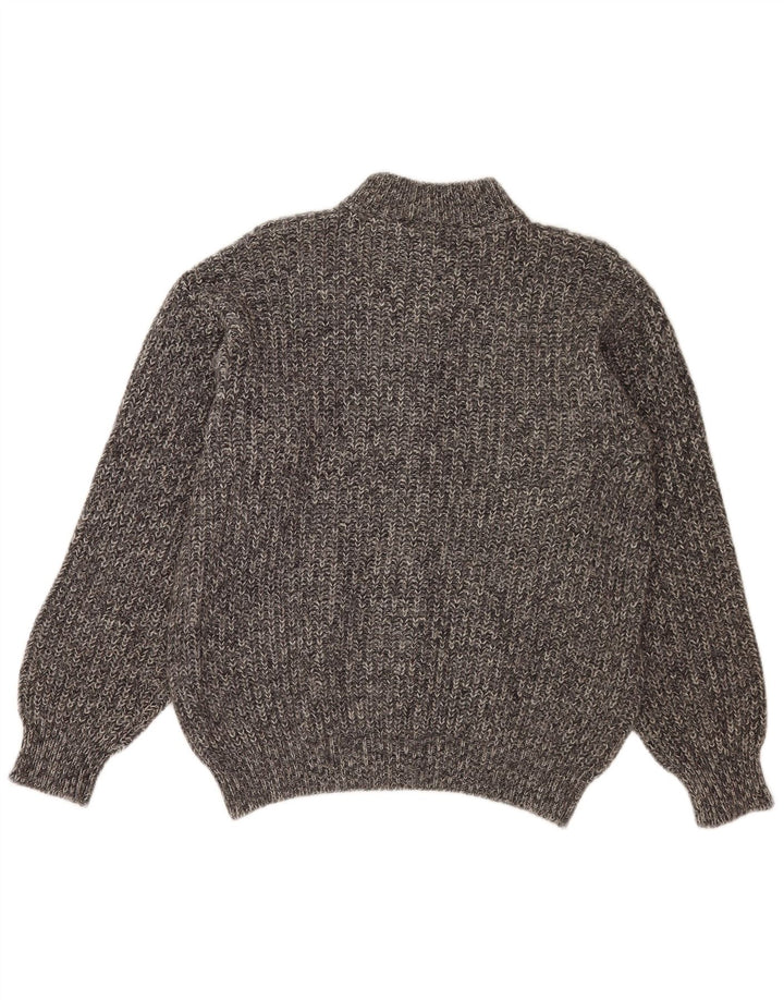 Maglione cardigan da donna vintage UK 14 Lana di alpaca screziata grigio medio