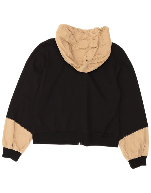 Maglione con cappuccio e zip corta da donna Benetton UK 16 Large Black Colourblock