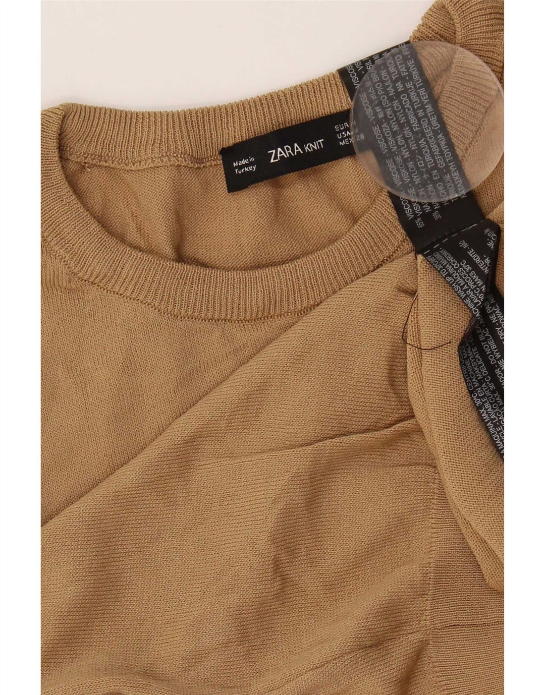 Maglione corto girocollo da donna Zara UK 12 Viscosa beige medio