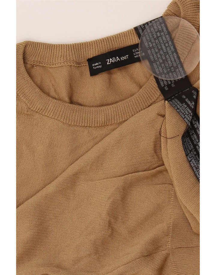 Maglione corto girocollo da donna Zara UK 12 Viscosa beige medio