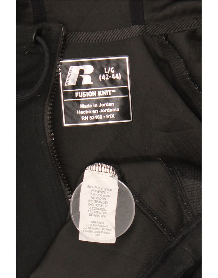 RUSSELL ATHLETIC Felpa con cappuccio e zip da uomo UK 42/44 Grande poliestere nero