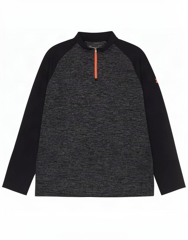 Under Armour - Top da uomo, vestibilità ampia, con collo e zip, manica lunga, grande, nero screziato