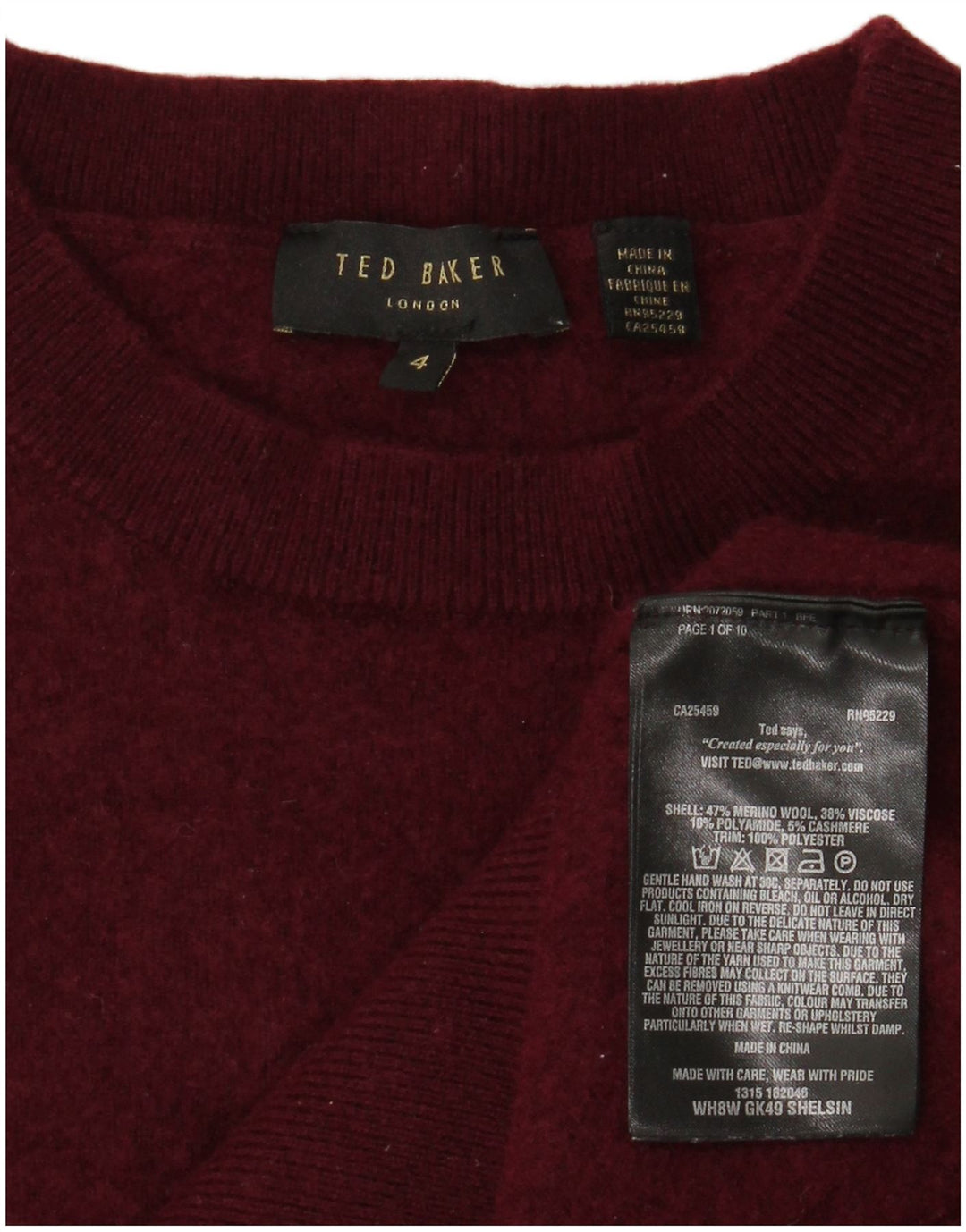 Maglione maglione girocollo da donna TED BAKER taglia 4 grande bordeaux