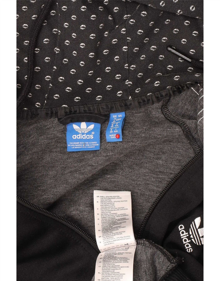 Maglione con cappuccio e zip grafica da donna Adidas UK 12 poliestere nero medio