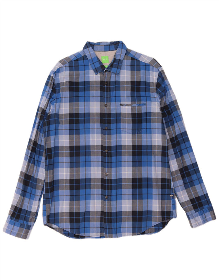 Camicia da uomo Regular Fit Hugo Boss XL in cotone a quadri blu