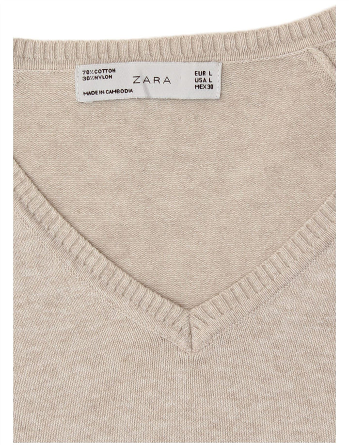 Maglione con scollo a V da donna Zara UK 14 grande Beige