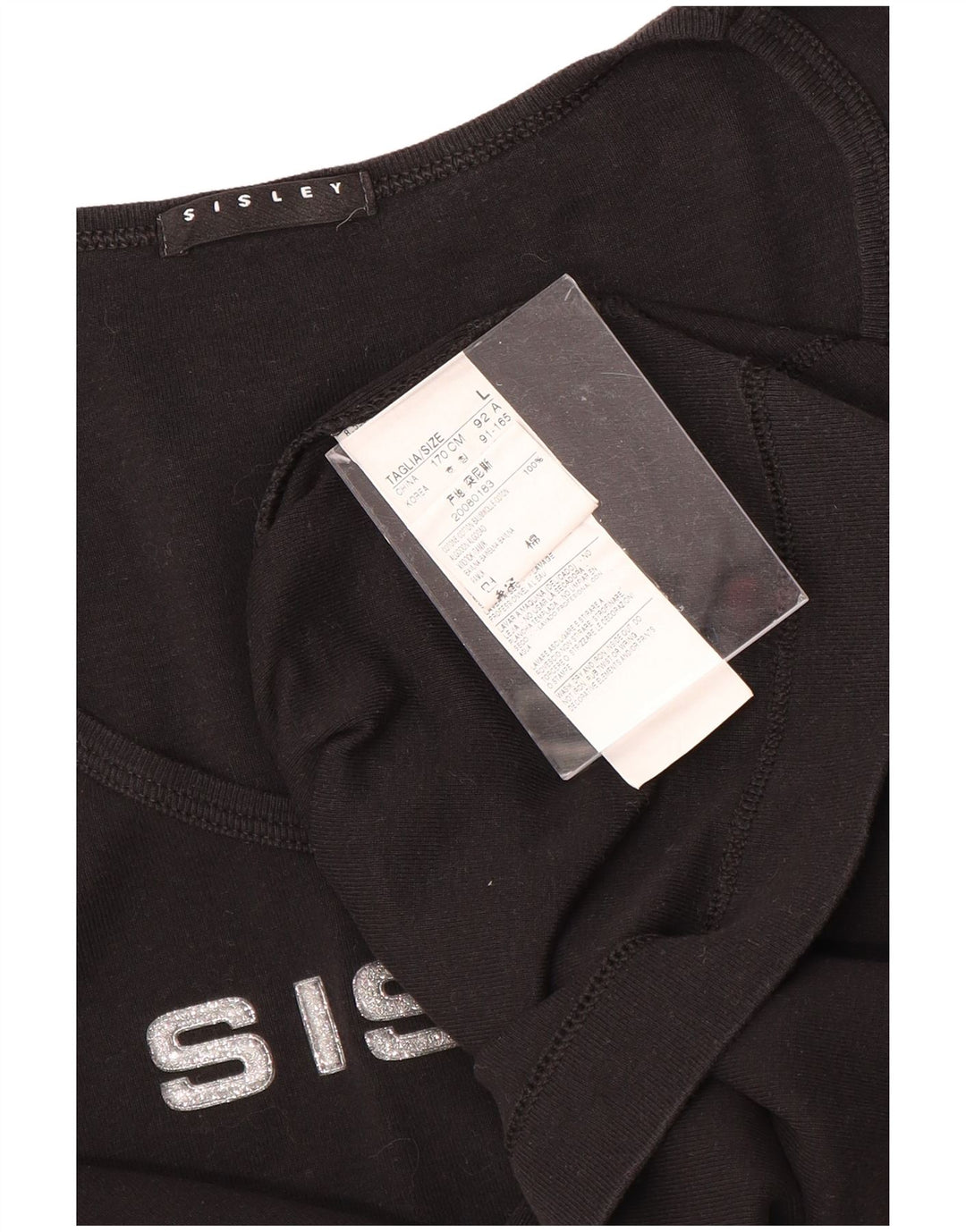 T-shirt grafica da donna SISLEY Top UK 14 grande cotone nero