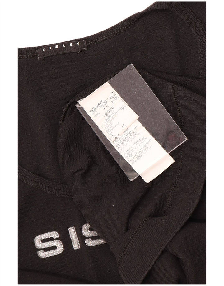 T-shirt grafica da donna SISLEY Top UK 14 grande cotone nero
