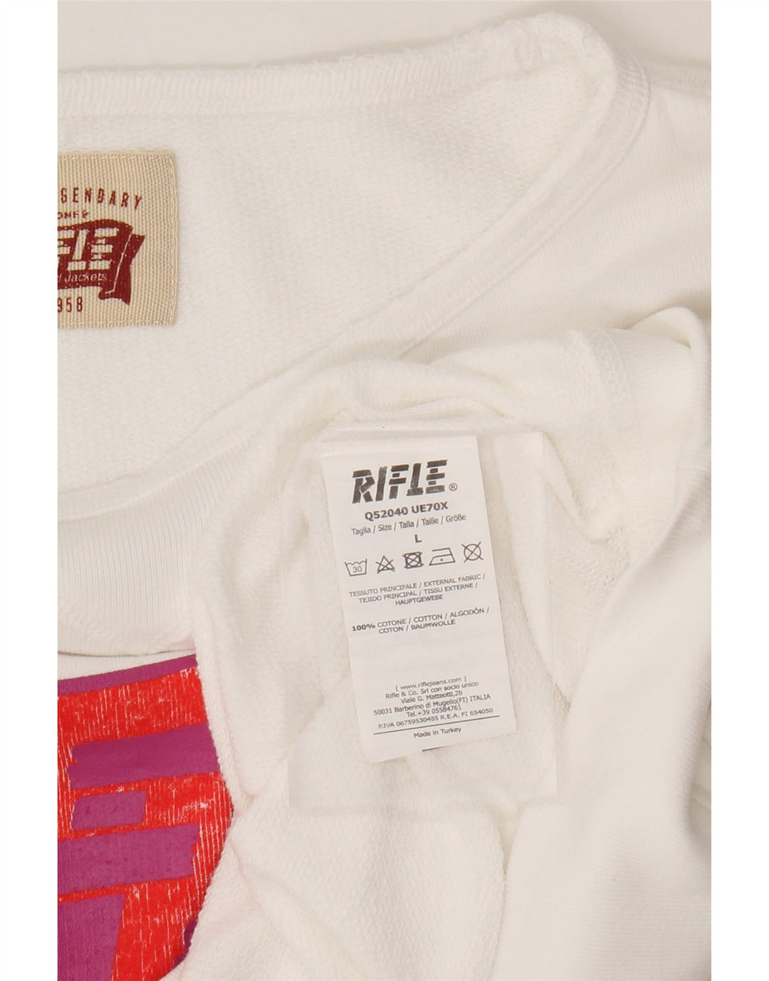 Felpa corta da donna con grafica Rifle, maglione UK 16, grande cotone bianco