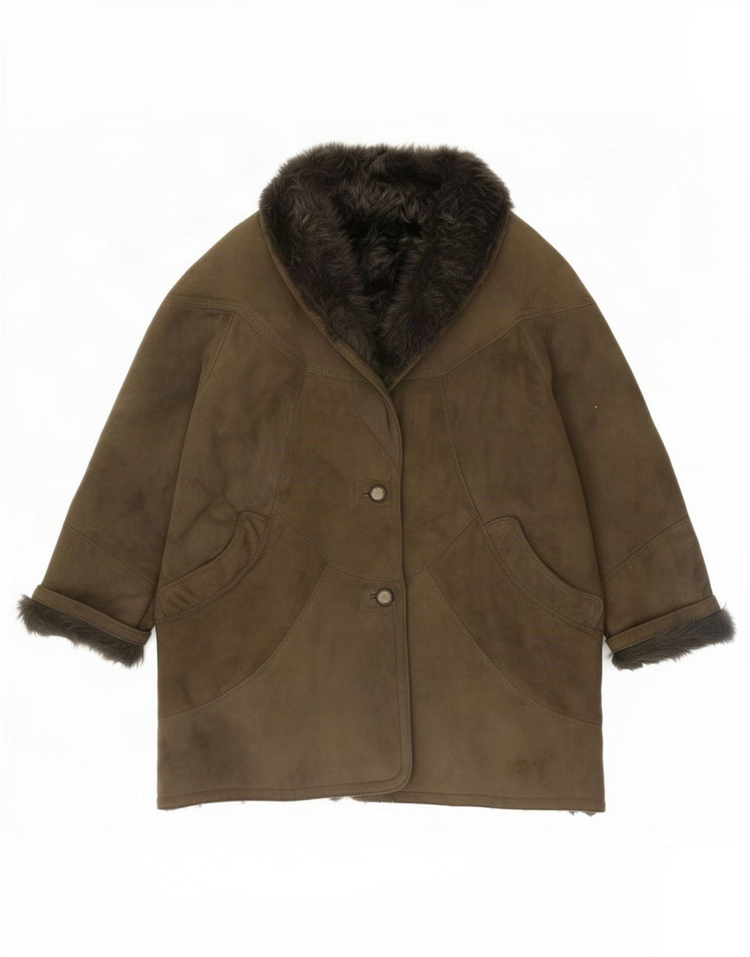 Cappotto in shearling oversize da donna vintage EU 46 XL Cachi
