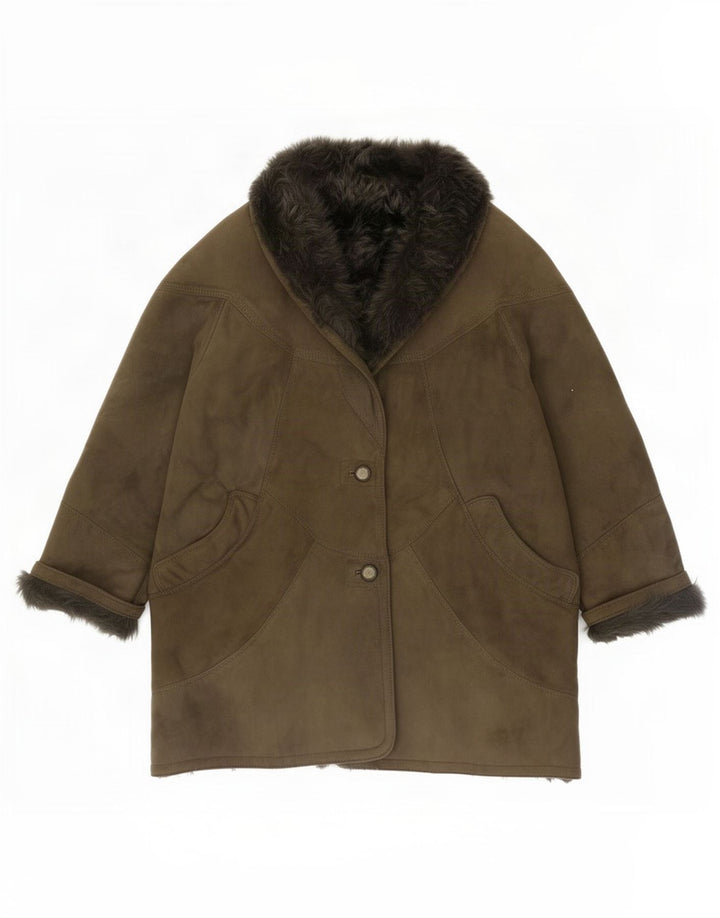 Cappotto in shearling oversize da donna vintage EU 46 XL Cachi