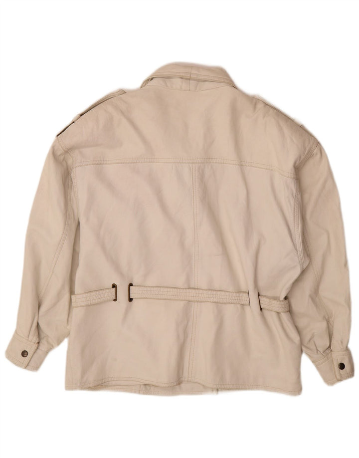 Giacca in pelle militare da donna vintage UK 14 in pelle bianca media