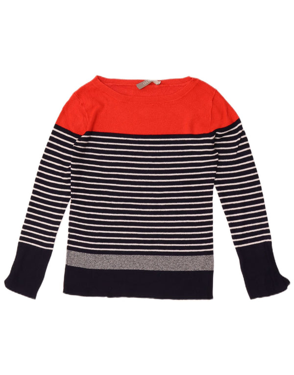 Maglione maglione con scollo a barca da donna Oasis UK 8 piccolo a righe blu navy