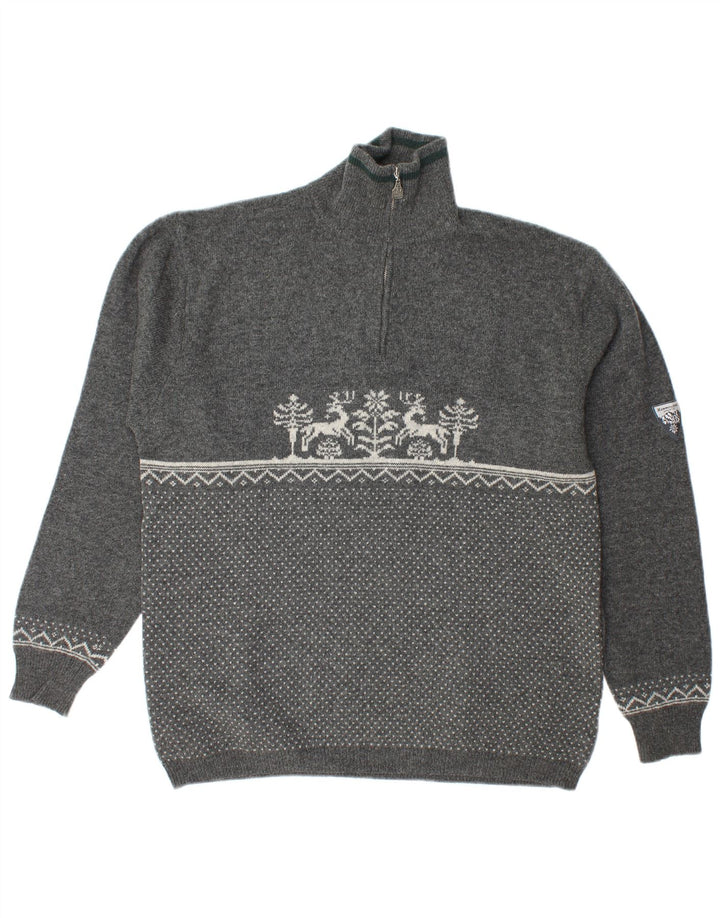 Hammerschmid Maglione da uomo con cerniera sul collo Maglione grande lana Fair Isle grigia