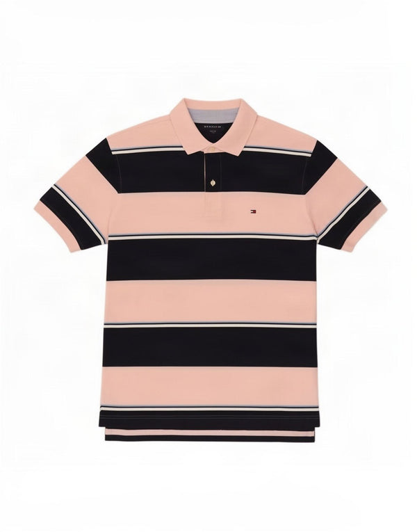 Polo da uomo Tommy Hilfiger grande in cotone a righe rosa