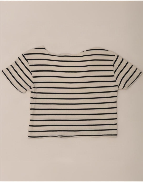 T-shirt corta da donna Zara UK 10 piccola a righe bianche