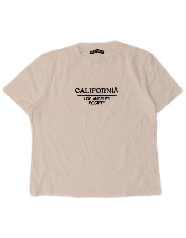 T-shirt grafica corta da donna Zara UK 10 piccola in cotone bianco