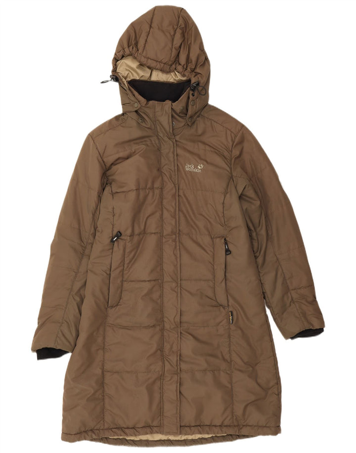 Cappotto imbottito con cappuccio da donna Jack Wolfskin UK 16 grande poliestere marrone