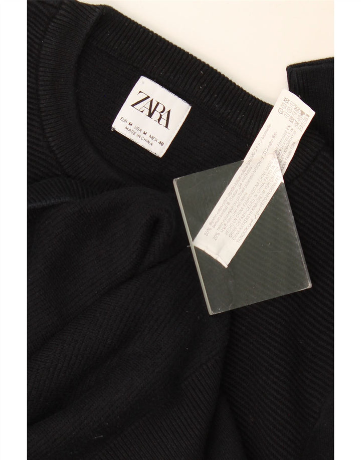 Maglione maglione girocollo da uomo Zara in cotone gessato nero medio