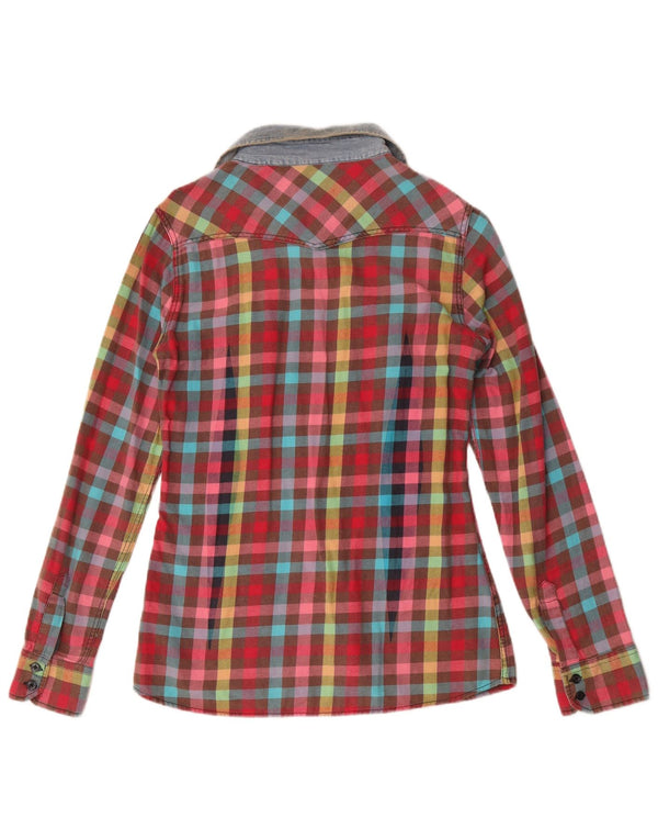 Camicia vintage da donna in flanella UK 10 piccolo cotone a quadri multicolore