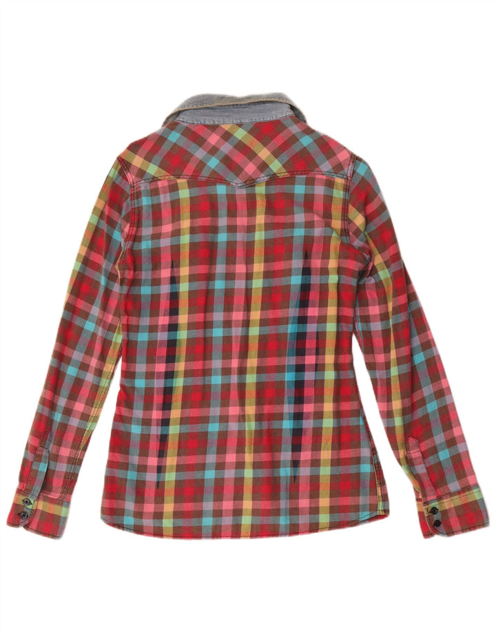 Camicia vintage da donna in flanella UK 10 piccolo cotone a quadri multicolore