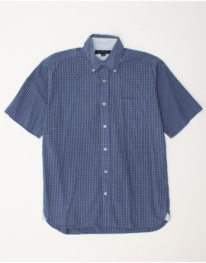 TOMMY HILFIGER Camicia a maniche corte da uomo in cotone a quadri blu piccolo