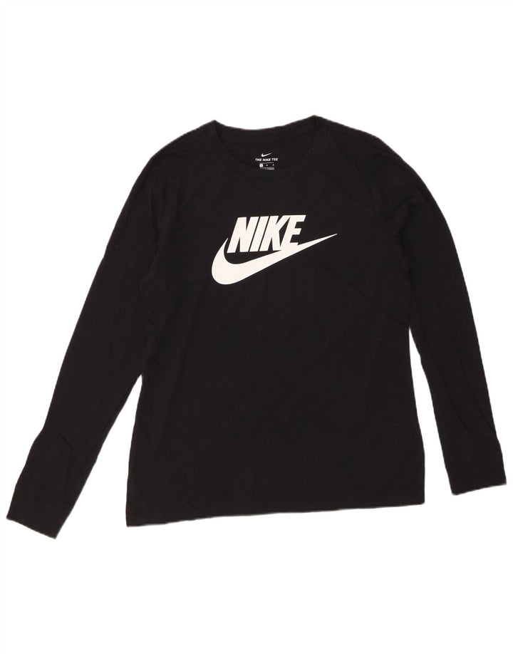 NIKE Top grafico da donna a maniche lunghe UK 14 cotone nero medio