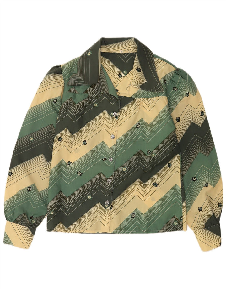 Camicetta camicia vintage da donna IT 46 grande verde geometrico