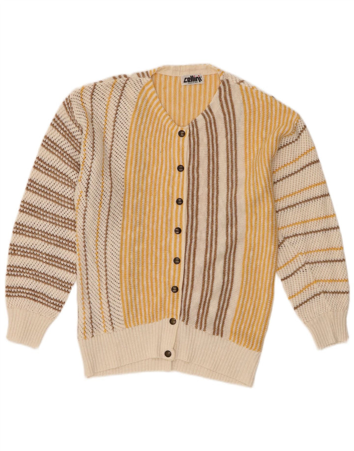 Maglione cardigan da donna Cellini UK 12 medio a righe bianco sporco