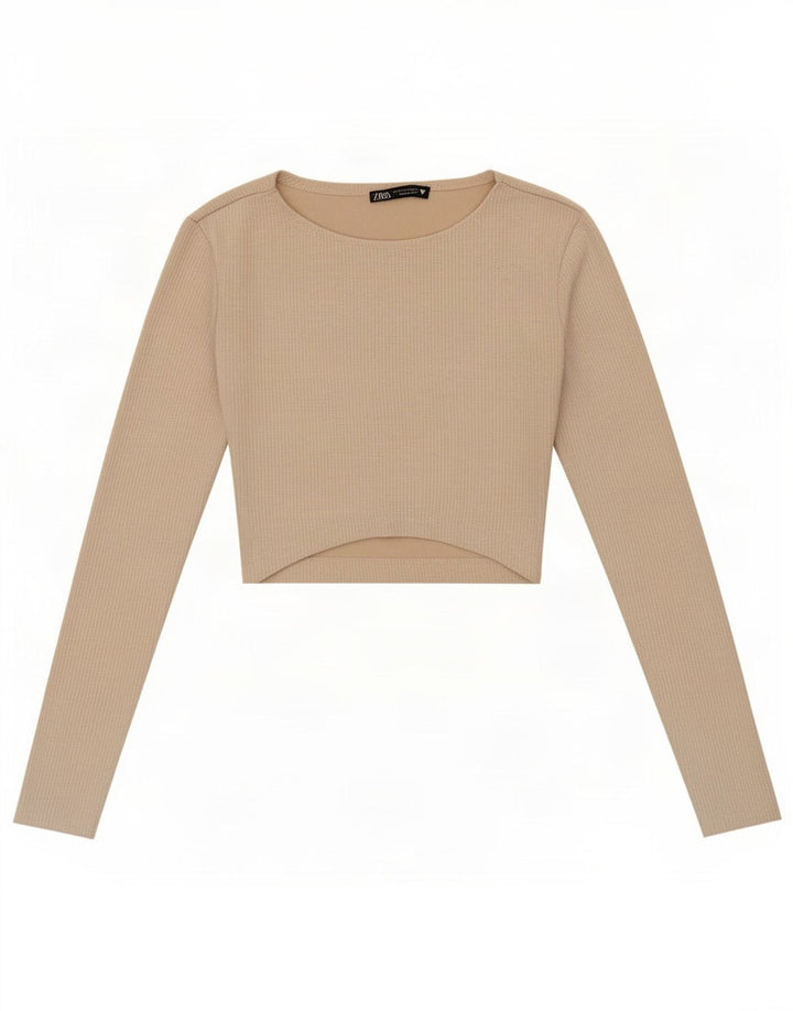 Top corto da donna Zara a maniche lunghe UK 8 piccolo poliestere beige