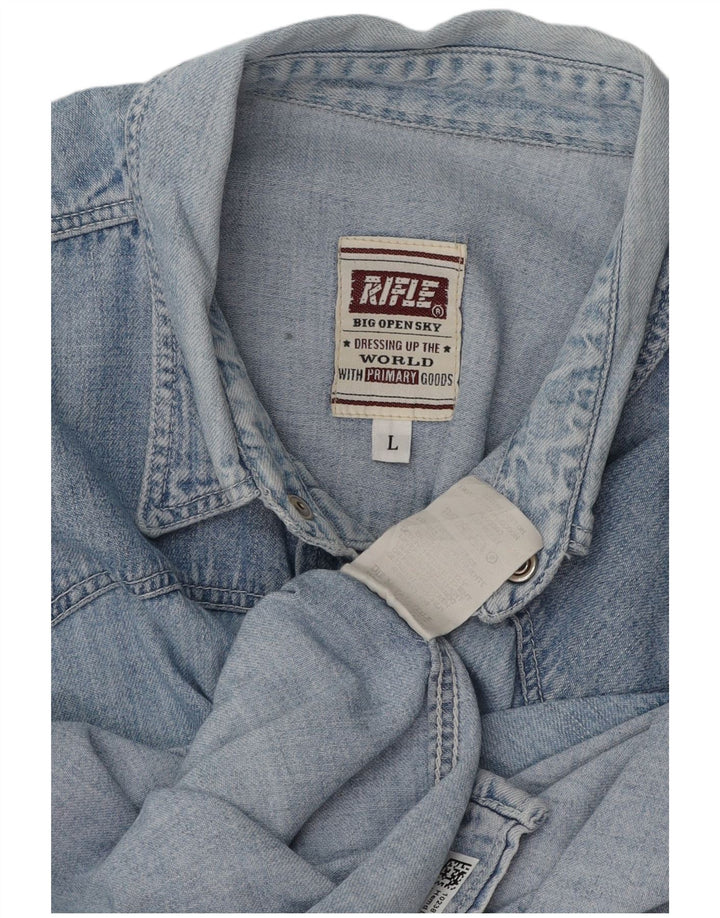 RIFLE Mens Denim Shirt Large Blue Cotton